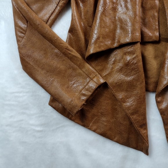 Skies Are Blue Faux Leather Open Front Waterfall Jacket Size S - Picture 3 of 6